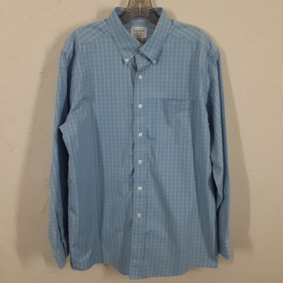 LL Bean Adult Mens 16-34 Traditional Fit Blue Plaid Long Sleeve Button Up Shirt - Picture 1 of 8